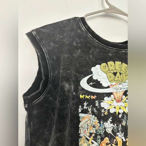 Green Day Ash Black Graphic Cropped Sleeveless Sweat Top Sz S - Picture 4 of 6